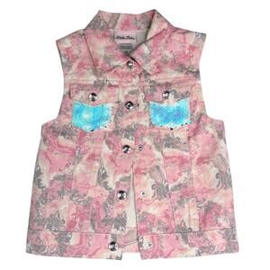 Little Lass Sequin Vest Pink Camo Tie Dye Denim Girls Size 6X Cowgirl Snap Front